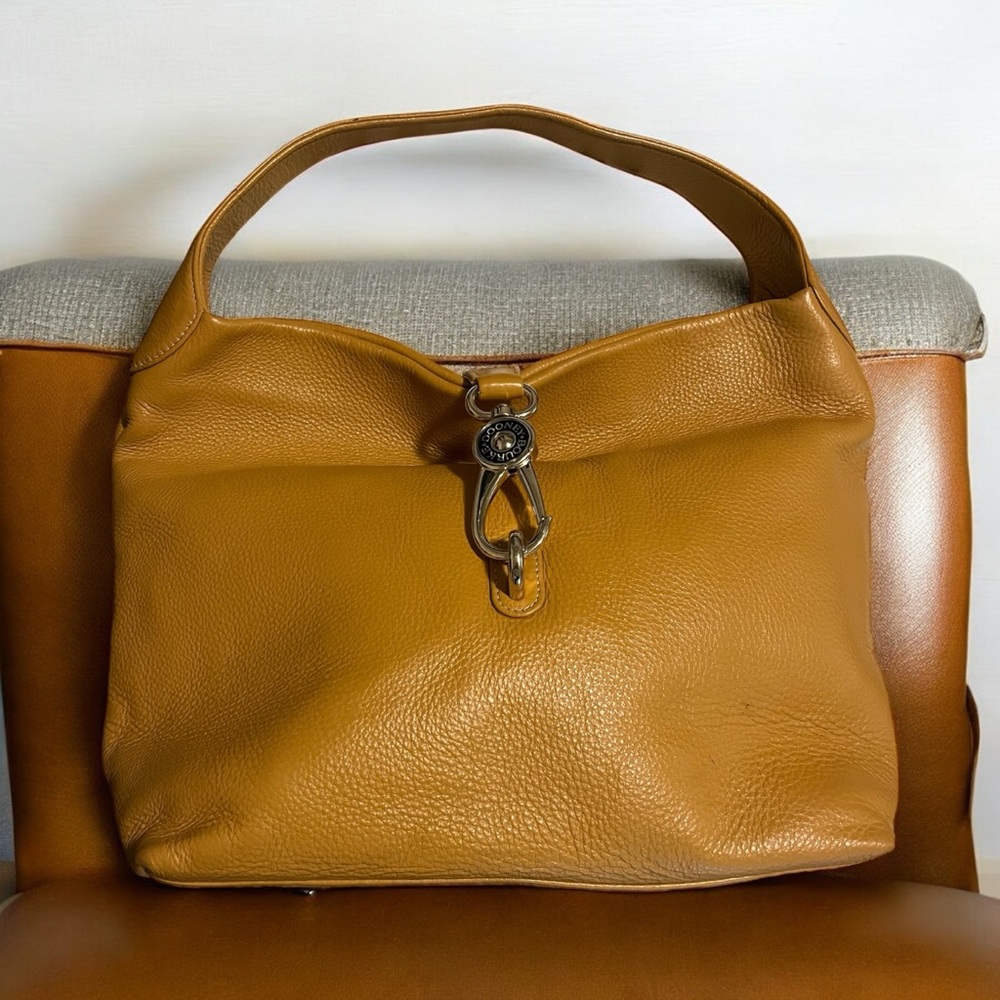 Dooney & Bourke Toffee Pebble Leather Logo Lock Hobo Purse
